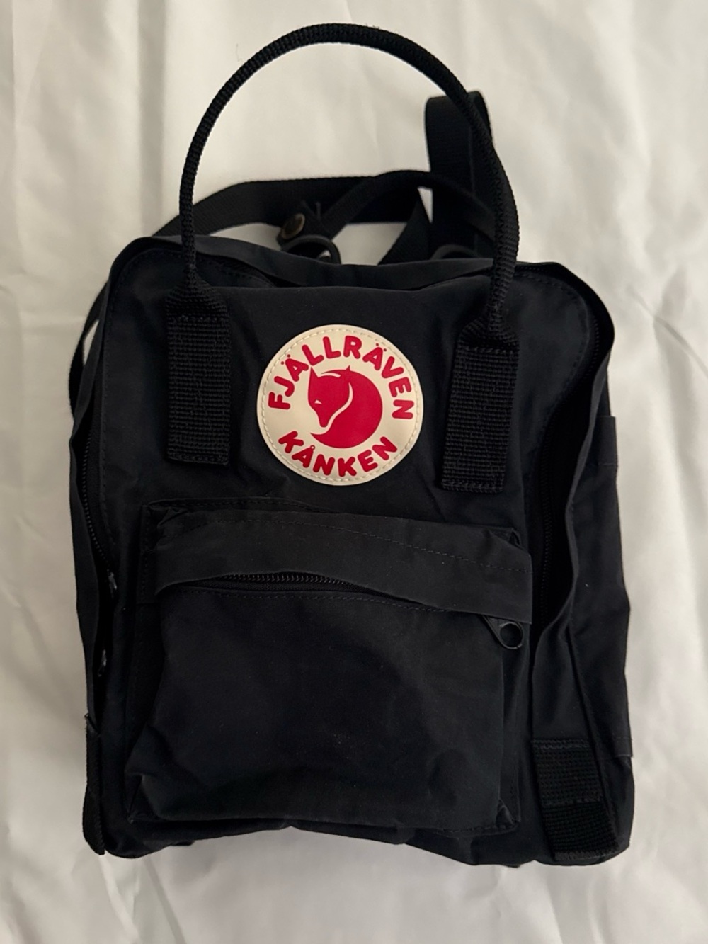 Fjallraven Kanken Mini Backpack in Black with Red Logo Patch